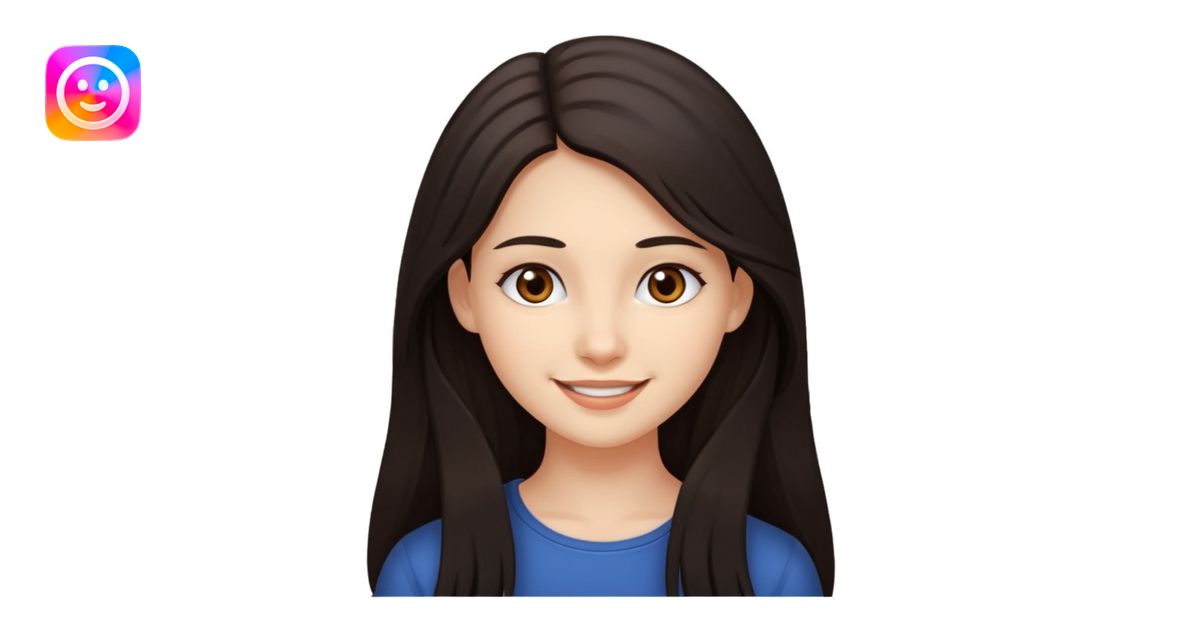 Yo, de cabello largo y oscuro, piel blanca, ojos café, tierna emoji ...