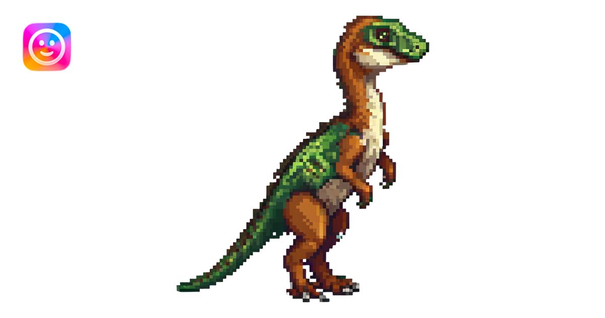 velociraptor, pixel art style, side view, green and brown colors emoji ...