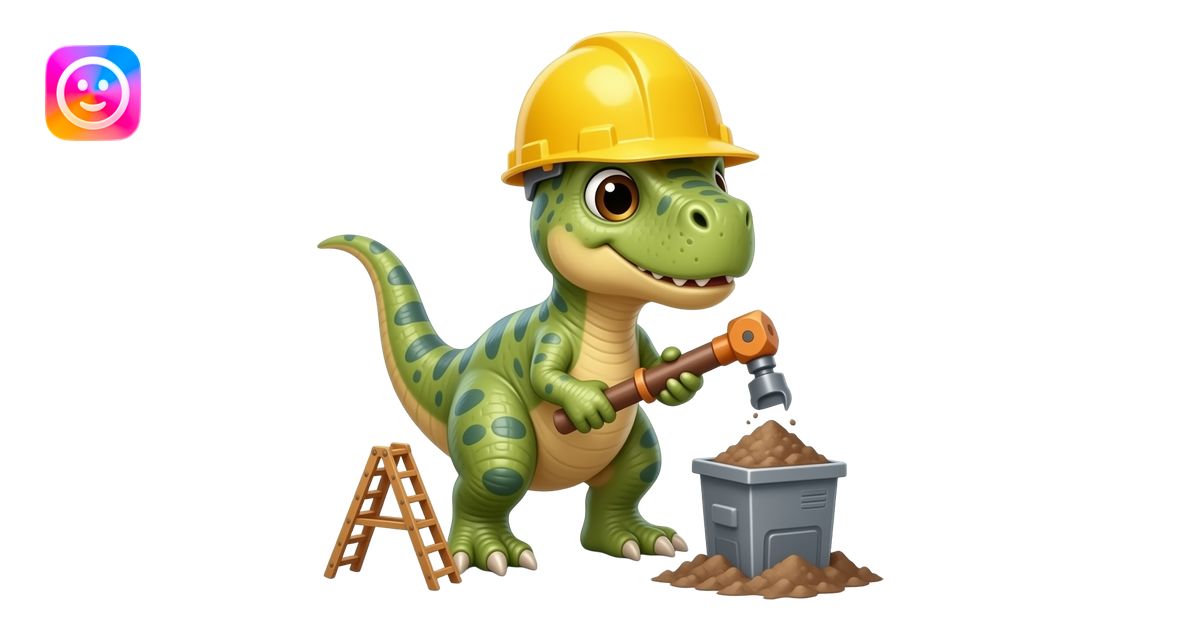 Mini dinosaur wearing a yellow hard hat using construction equipment ...