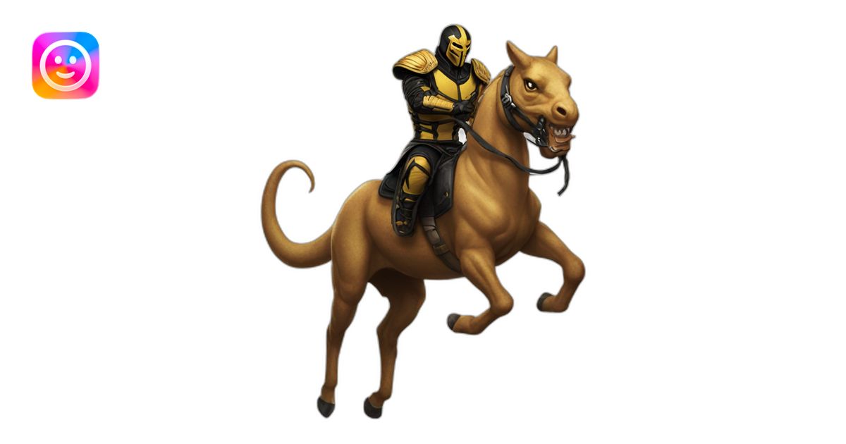 Scorpion from mortal Kombat Riding a horse emoji | AI Emoji Generator