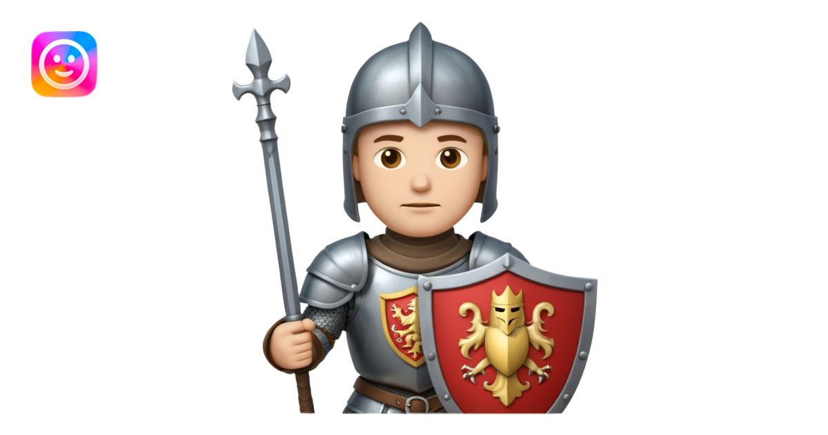 An emoji portrait of a medieval knight. He wears a suit of armor with a ...