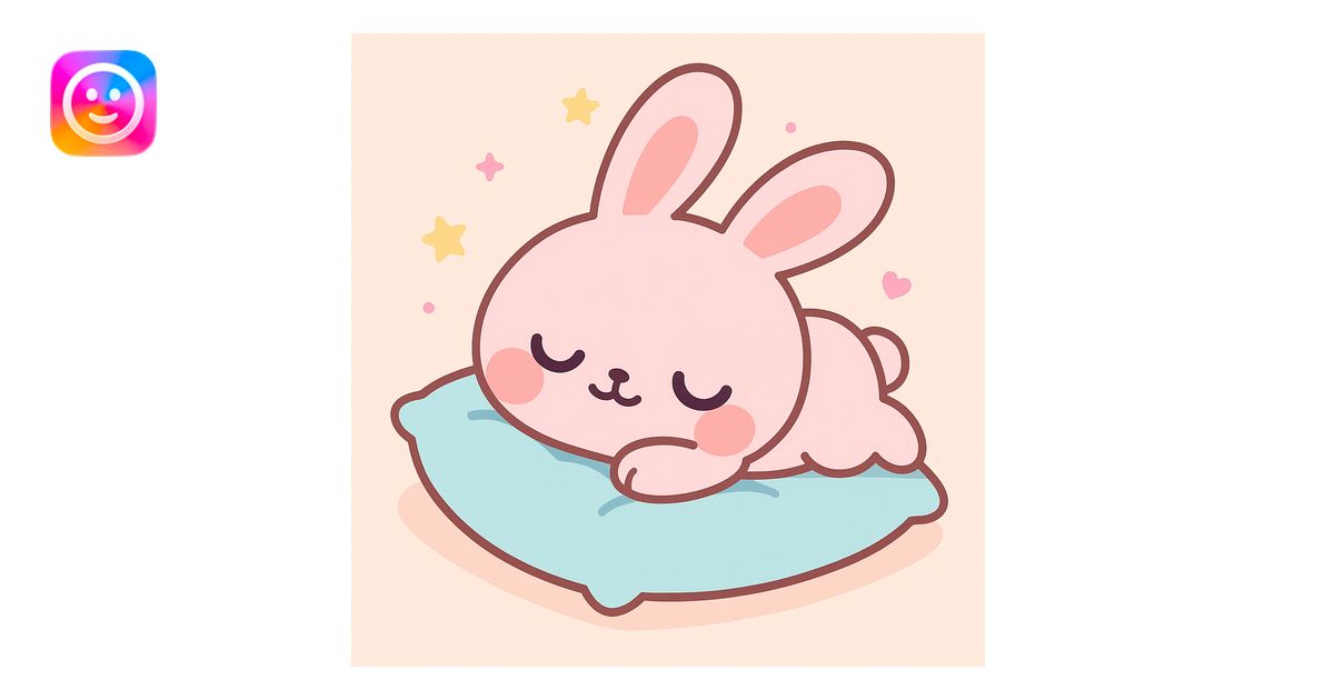 pink bunny sleeping on pillow illustration | AI Emoji Generator