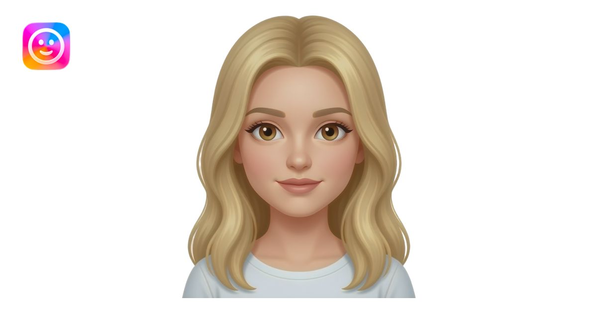 Girl with long blonde hair and brown eyes emoji | AI Emoji Generator