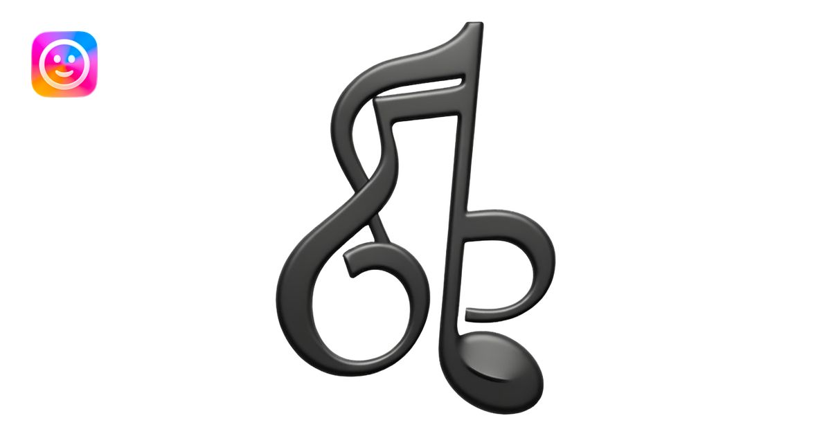 single musical note emoji, deep matte black metal material, smooth ...