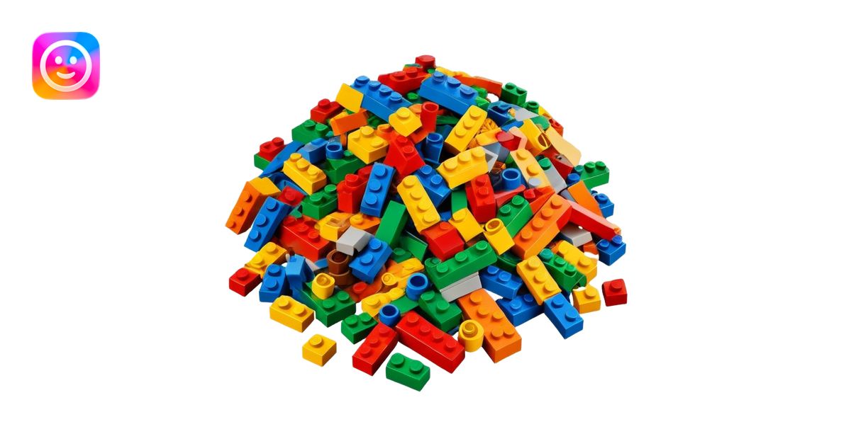 A photorealistic icon featuring a pile of colorful LEGO bricks ...