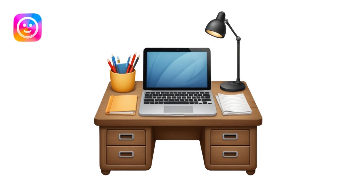 simple emoji of a cozy desk with a paper and a laptop on it emoji | AI ...