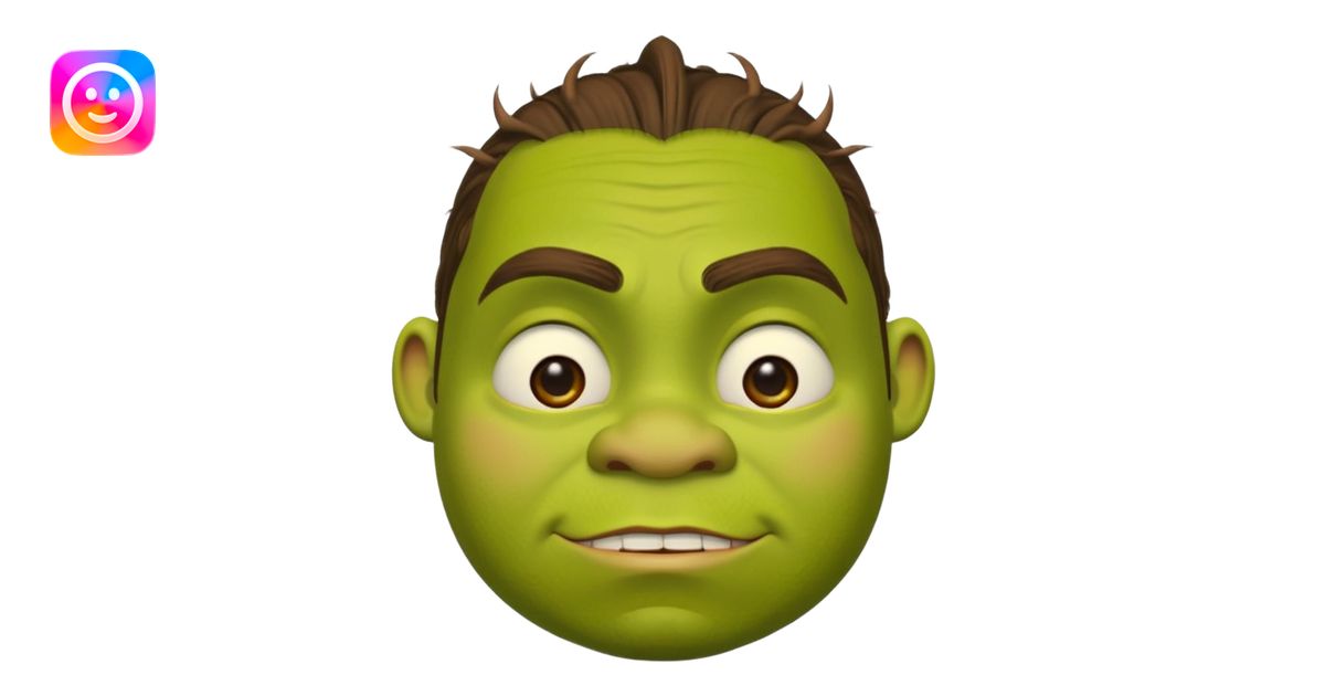 Shrek emoji face showing a 🤨 emoji | AI Emoji Generator