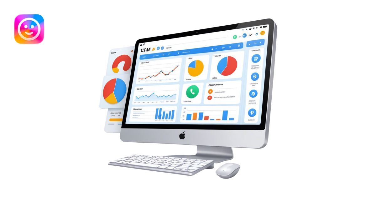 A digital CRM system interface with charts, contacts, messages, and ...