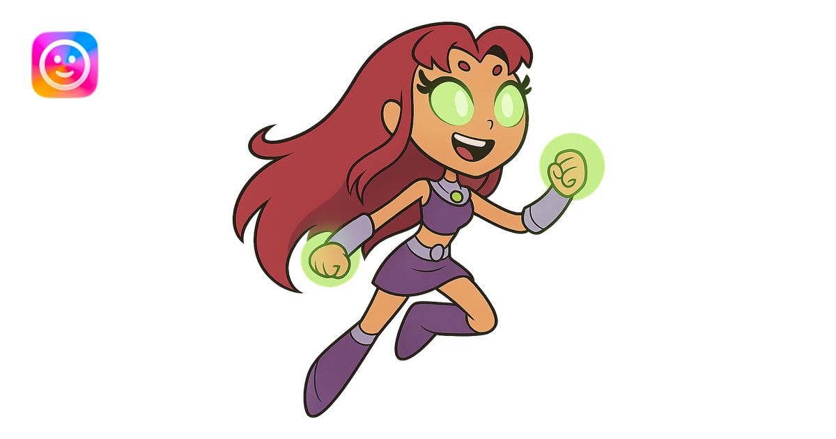 Starfire from Teen Titans Go, cartoon style, floating, long red hair ...