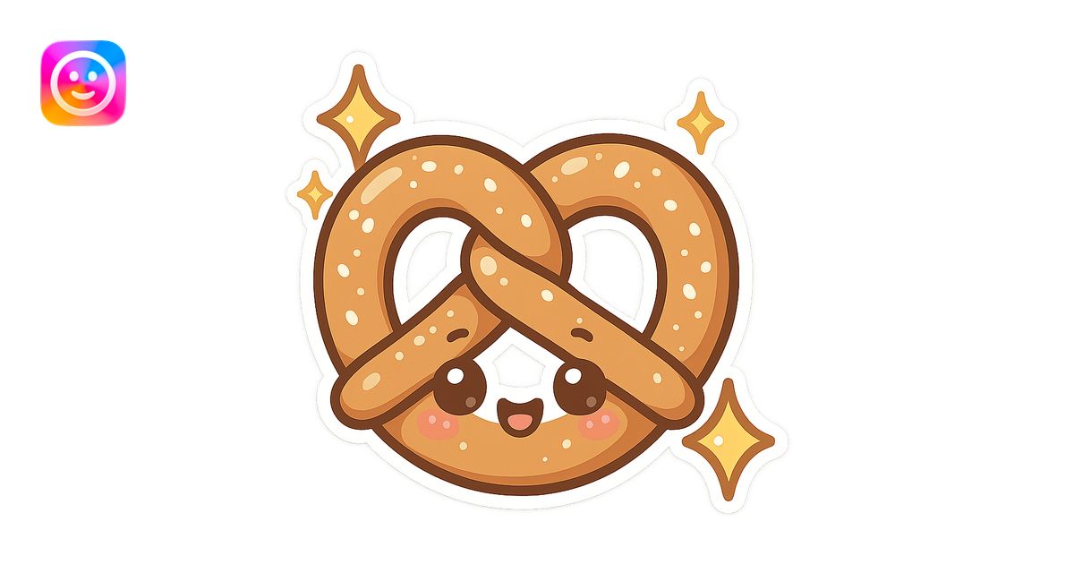 chibi sticker-style pretzel with sparkles, cute and exaggerated emoji ...