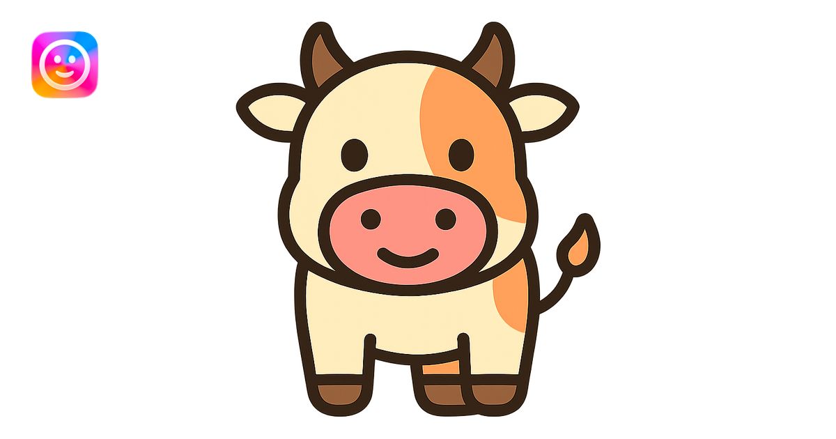 cute cartoon cow icon, rounded shapes, friendly expression, small horns ...