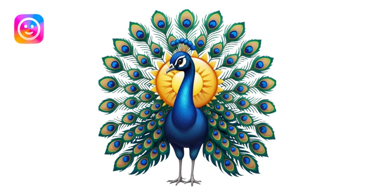 Realistic 🦚 with a sun behind it emoji | AI Emoji Generator
