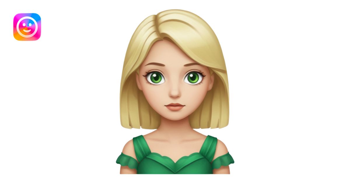 Fille blonde yeux vert maquiller robe chronique emoji | AI Emoji Generator