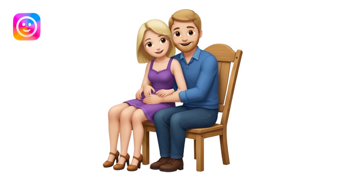 A woman sitting on a man's lap straddling him on an armless wooden ...