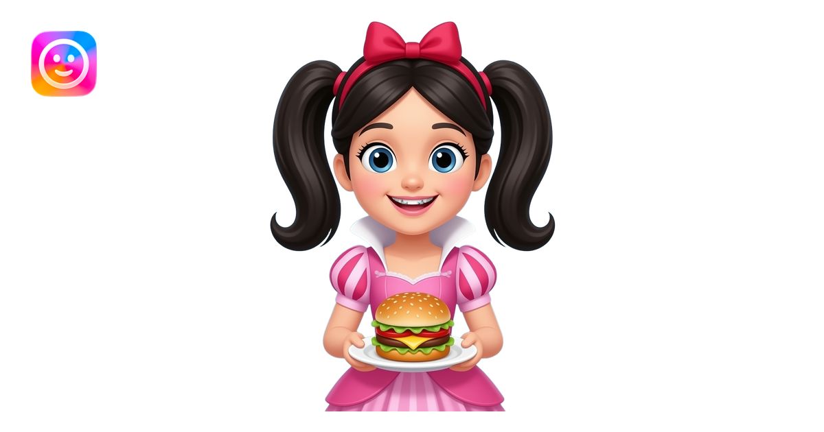 Black haired high pigtails with Snow White headband wear pink ...
