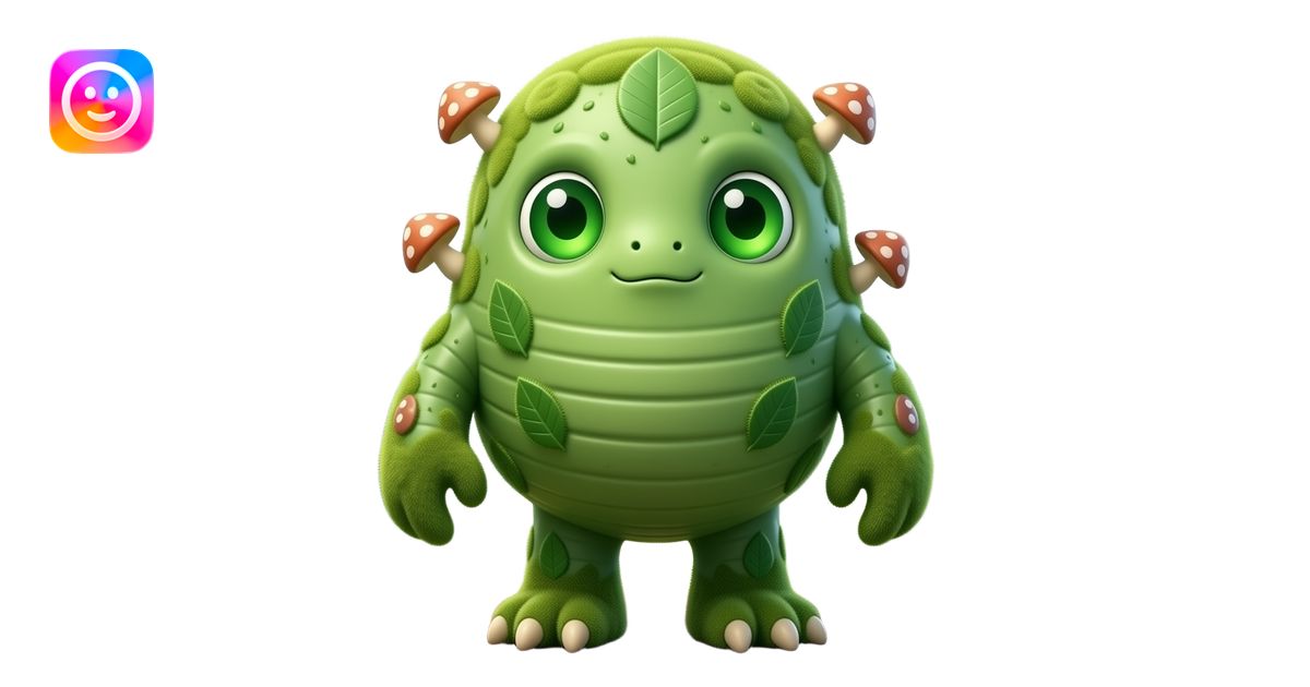A full body blob creature with a forest theme, mossy green body texture ...