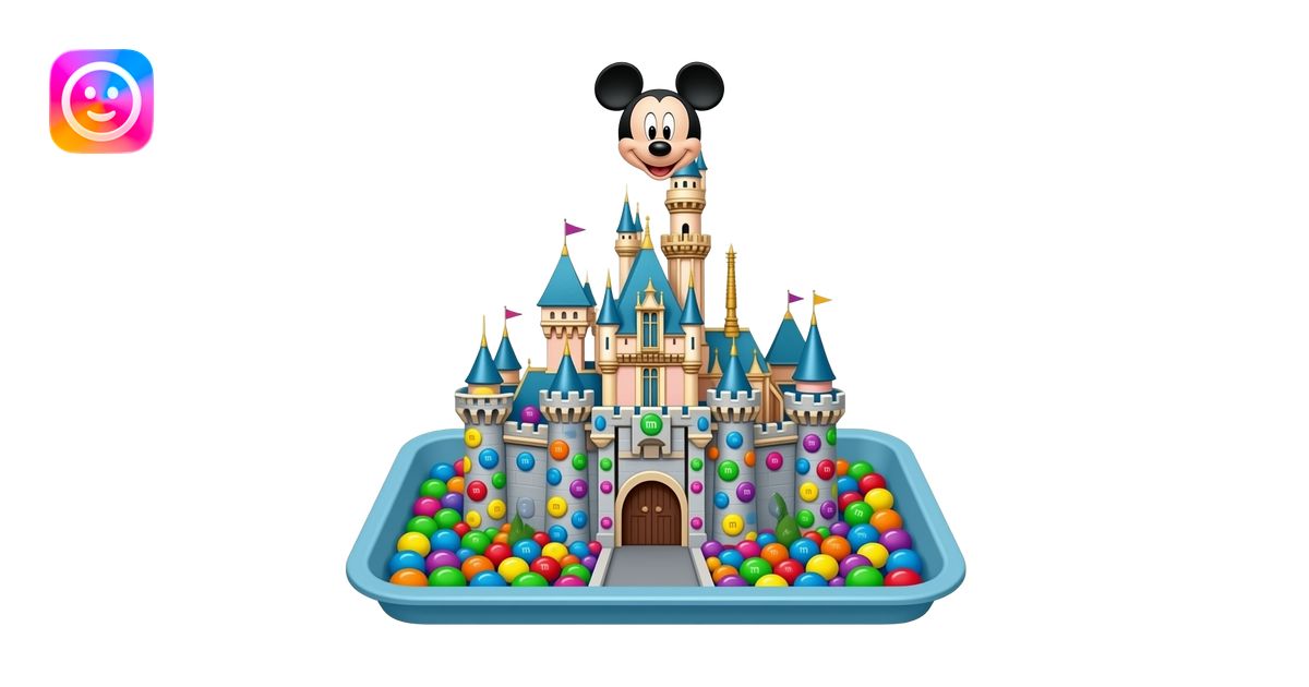 Disneyland castle shape fudge chocolate cake with Mickey Mouse colorful ...