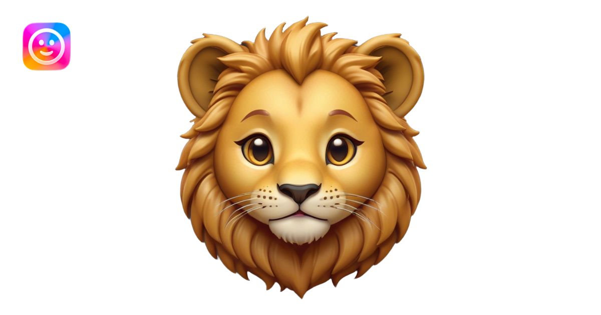 Cinematic Cute Lion Cub Portrait Emoji, Head tilted playfully and ...