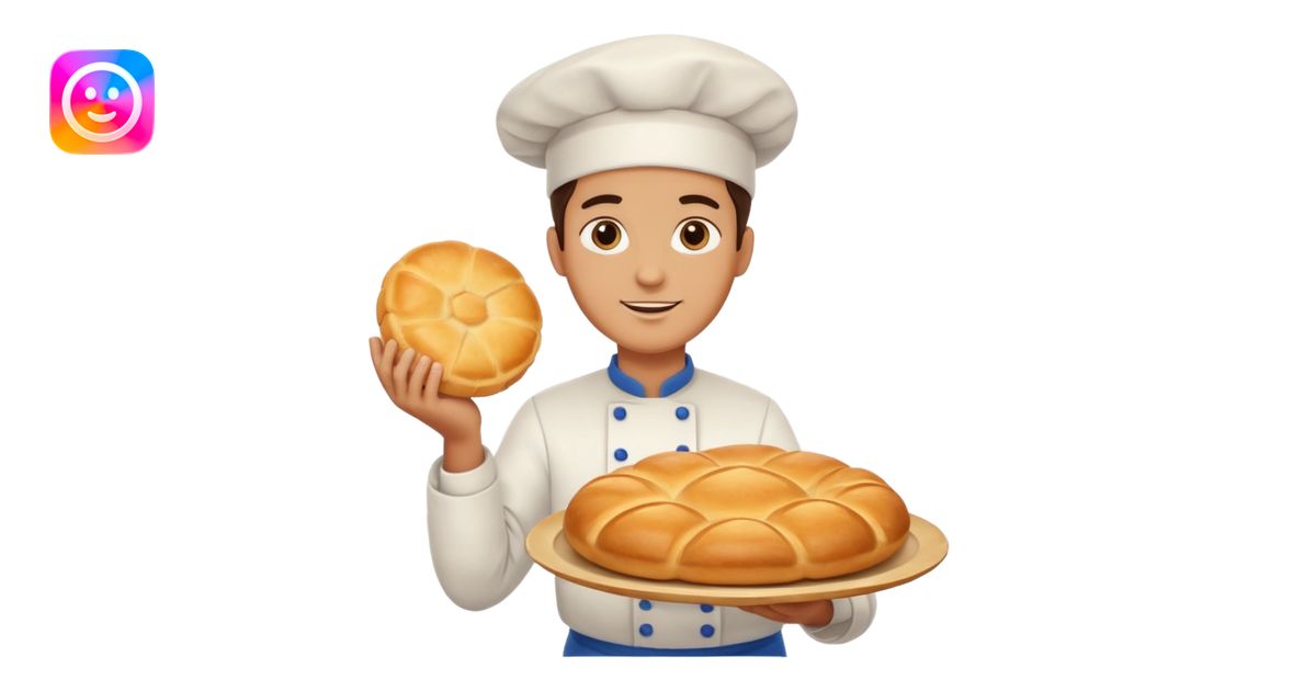 baker holding tray with big bread emoji | AI Emoji Generator