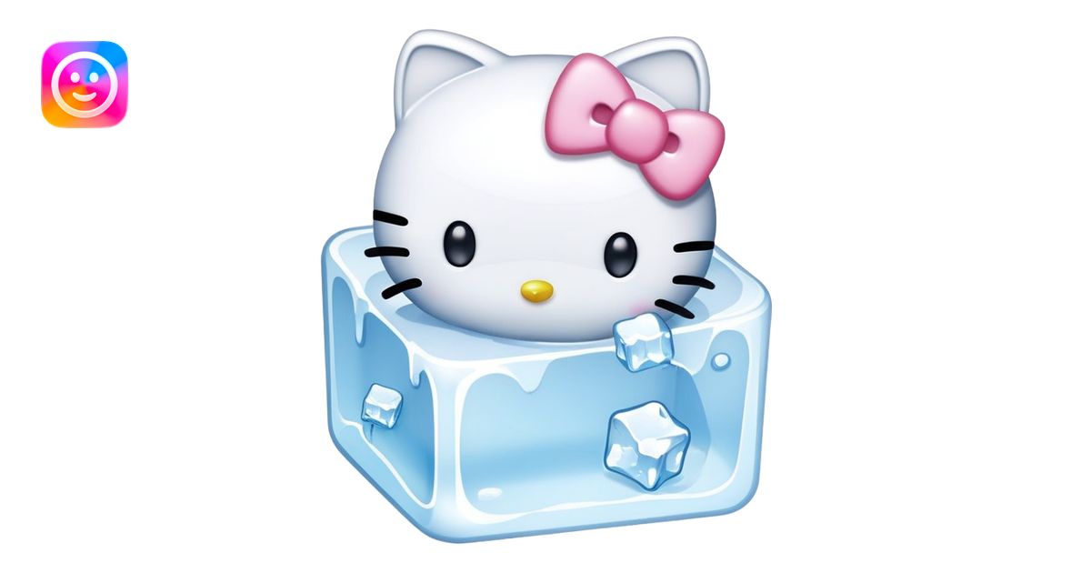 Cute hello kitty with ice cube emoji | AI Emoji Generator