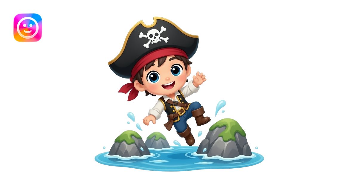 chibi anime boy pirate falls off the rocks down the sea emoji | AI ...