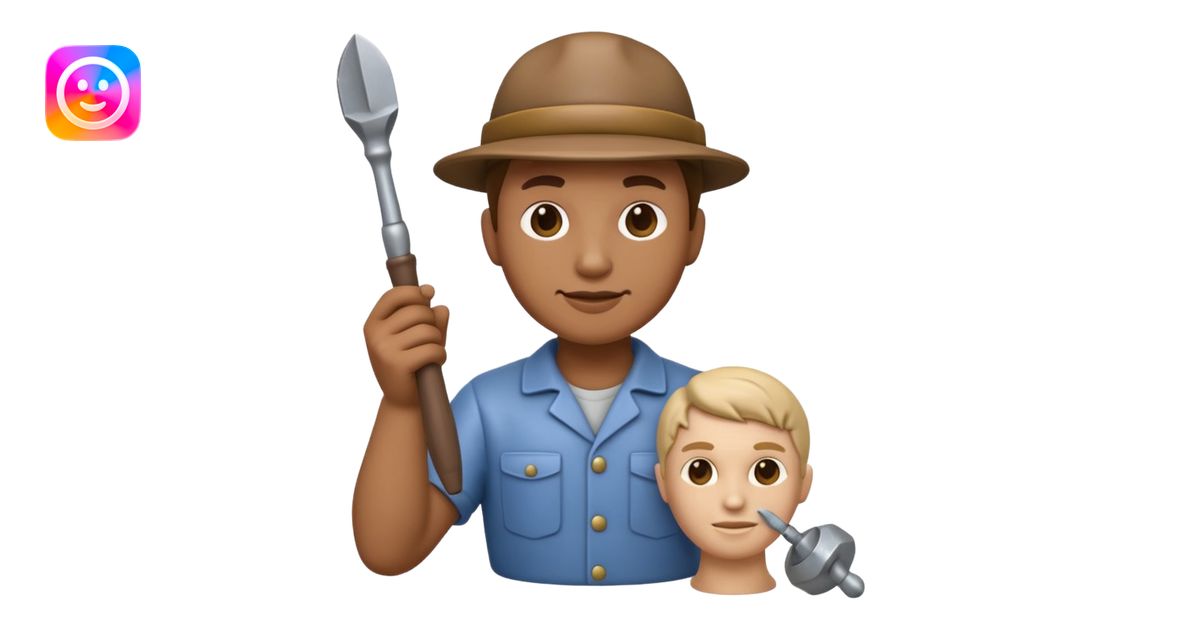 Apple Memoji-style 3D emoji of a sculptor with a small statue and ...