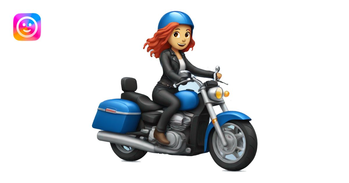 Red haired girl riding blue motorcycle emoji | AI Emoji Generator