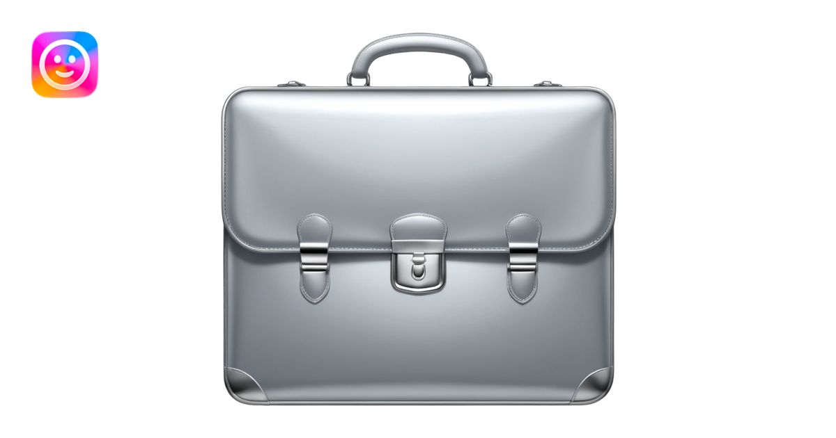 A luxury briefcase emoji made of polished silver chrome, smooth ...