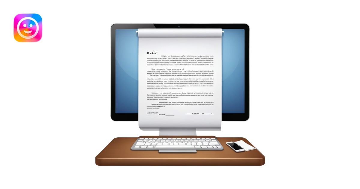 Desk with computer showing document that starts with 