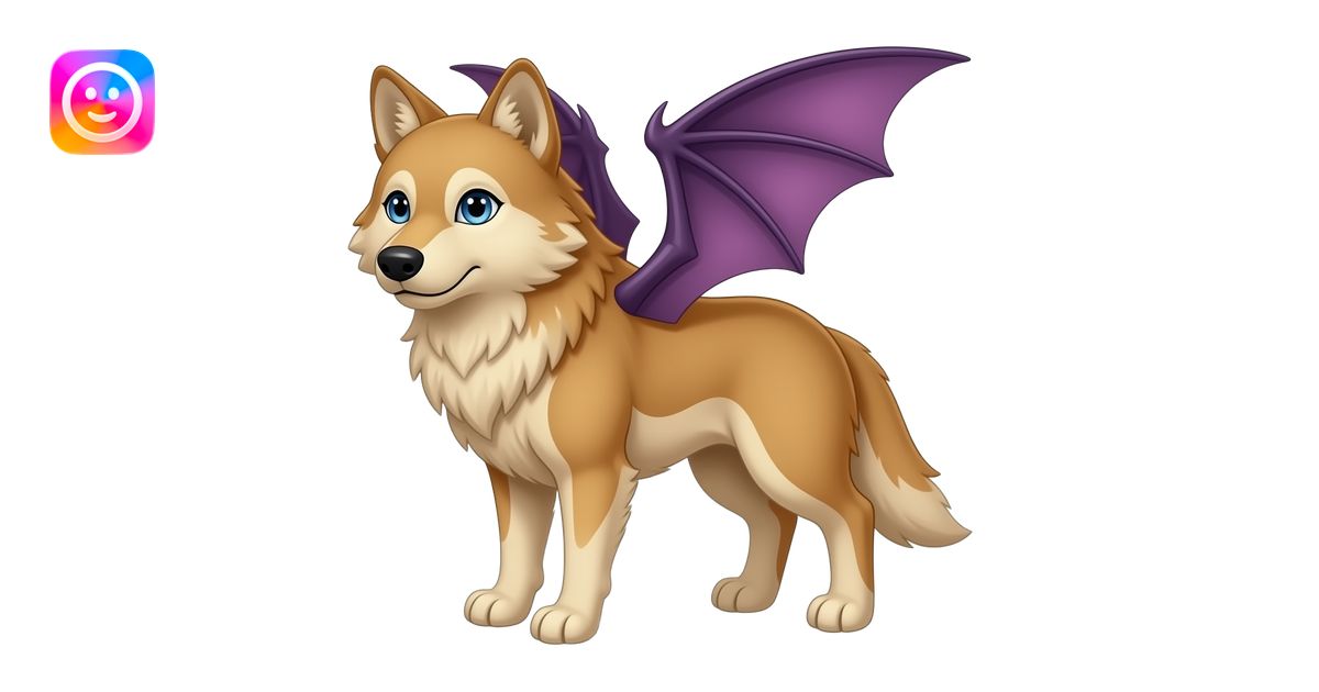Sandy Tan wolf with blue eyes, and purplish bat wings emoji | AI Emoji ...