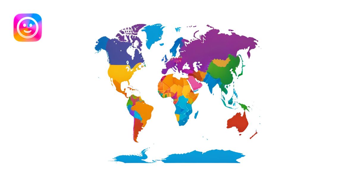 Colorful world map with continents emoji | AI Emoji Generator