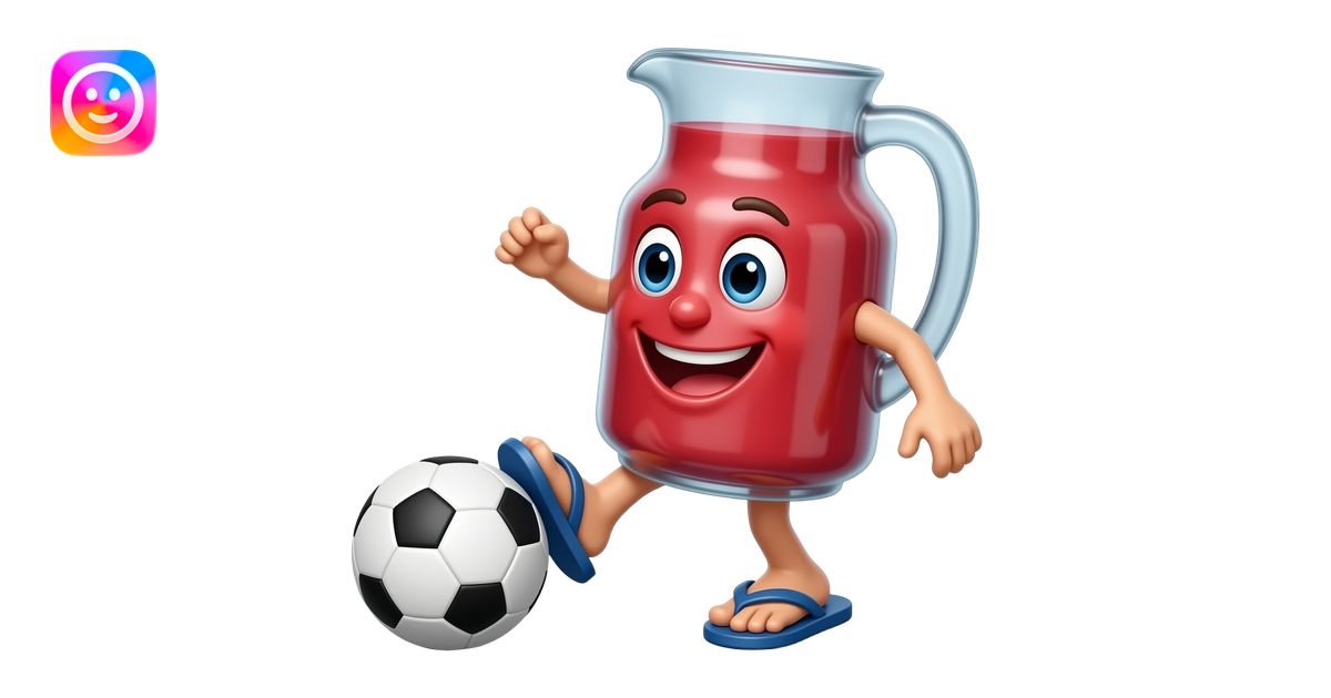 Kool-aid face jug in flip flops kicking a soccer ball emoji | AI Emoji ...