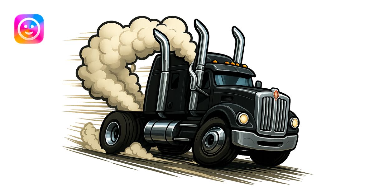 Animate the black Kenworth W680 cartoon truck with chrome stacks and ...