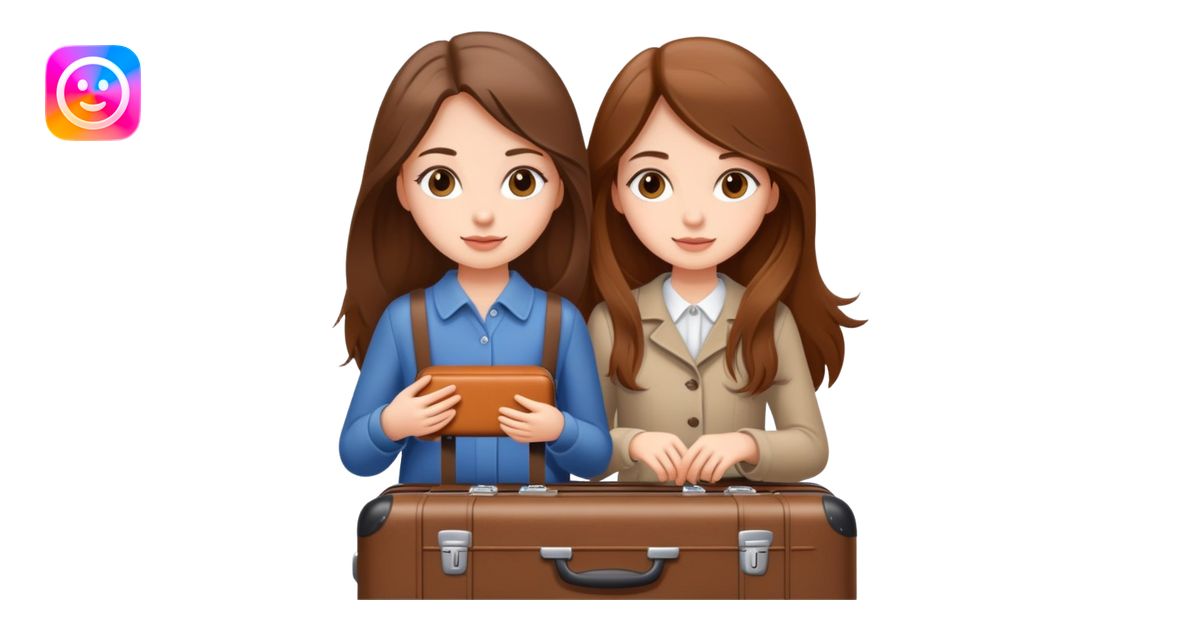 Two beautiful girls with long brown hair packing a suitcase emoji | AI ...