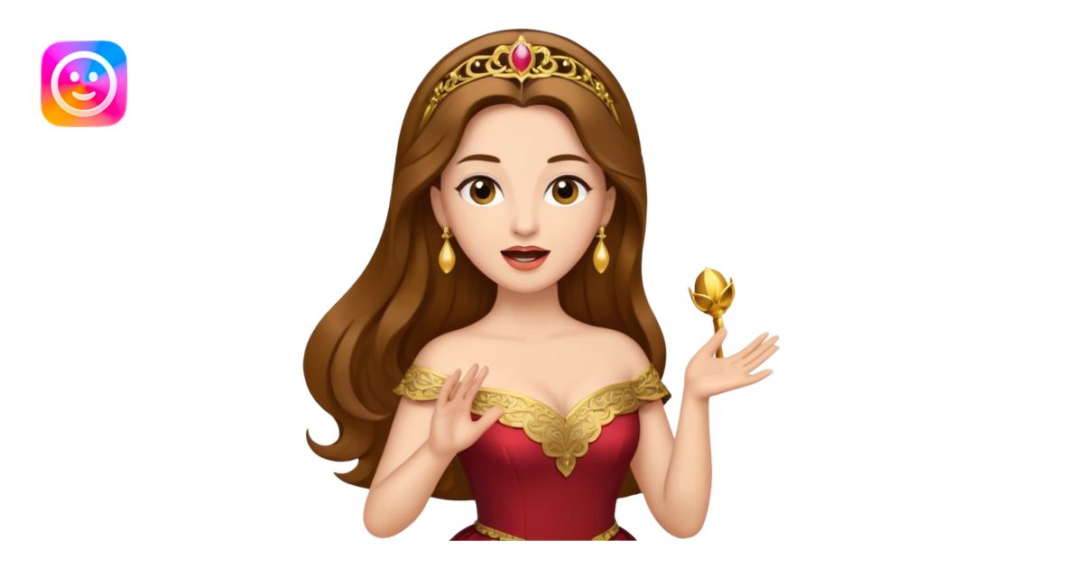 woman opera singer singing with long brown hair and golden dress emoji ...