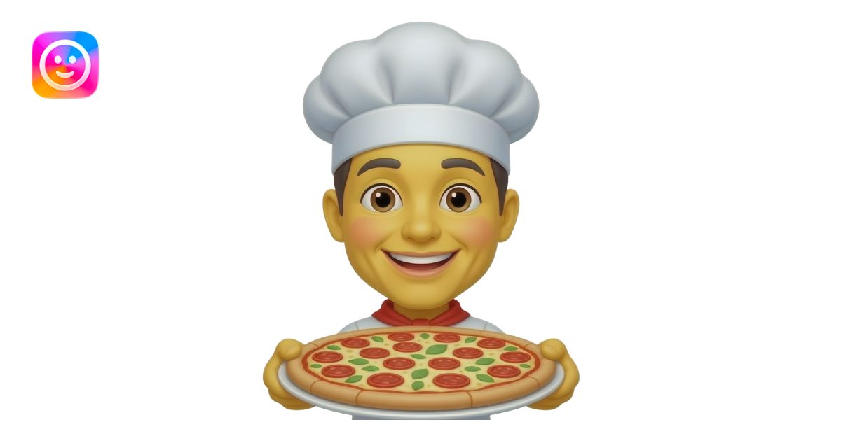 Yellow smiling emoji face with a chef hat had a margherita pizza emoji ...