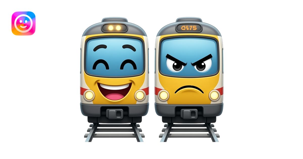 2 train with doodle faces the first train laughing and the angry face ...