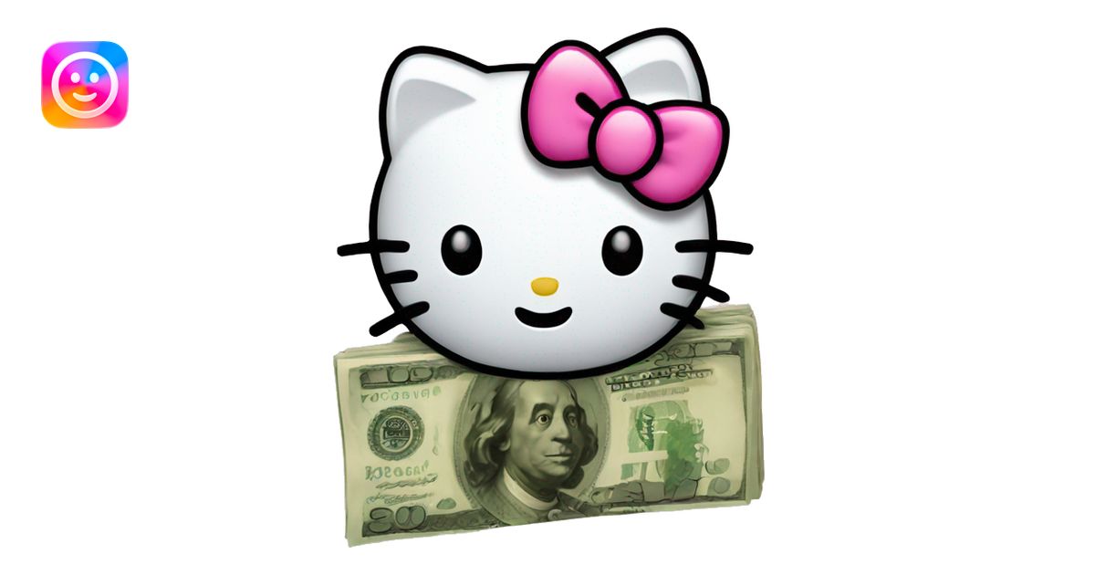 Hello Kitty using a stack of money as a phone emoji | AI Emoji Generator