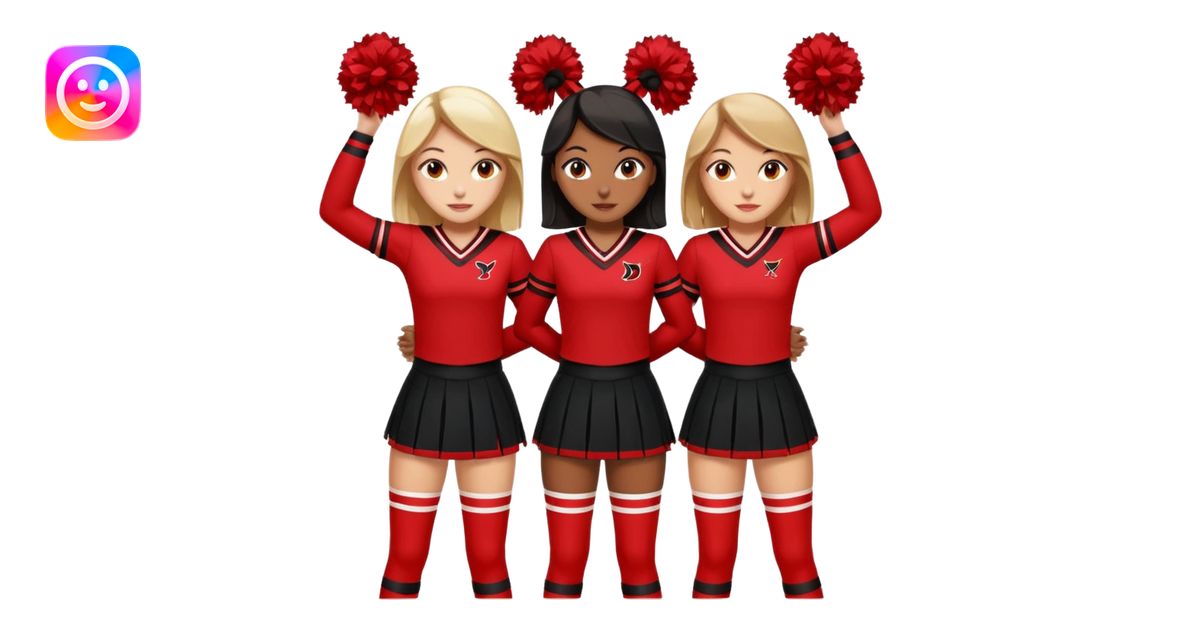 Black and red cheer girls with D on chest emoji | AI Emoji Generator
