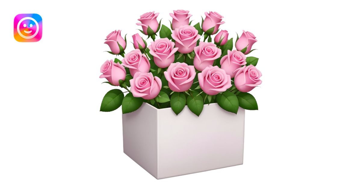bouquet of pink 25 roses in a white box emoji | AI Emoji Generator