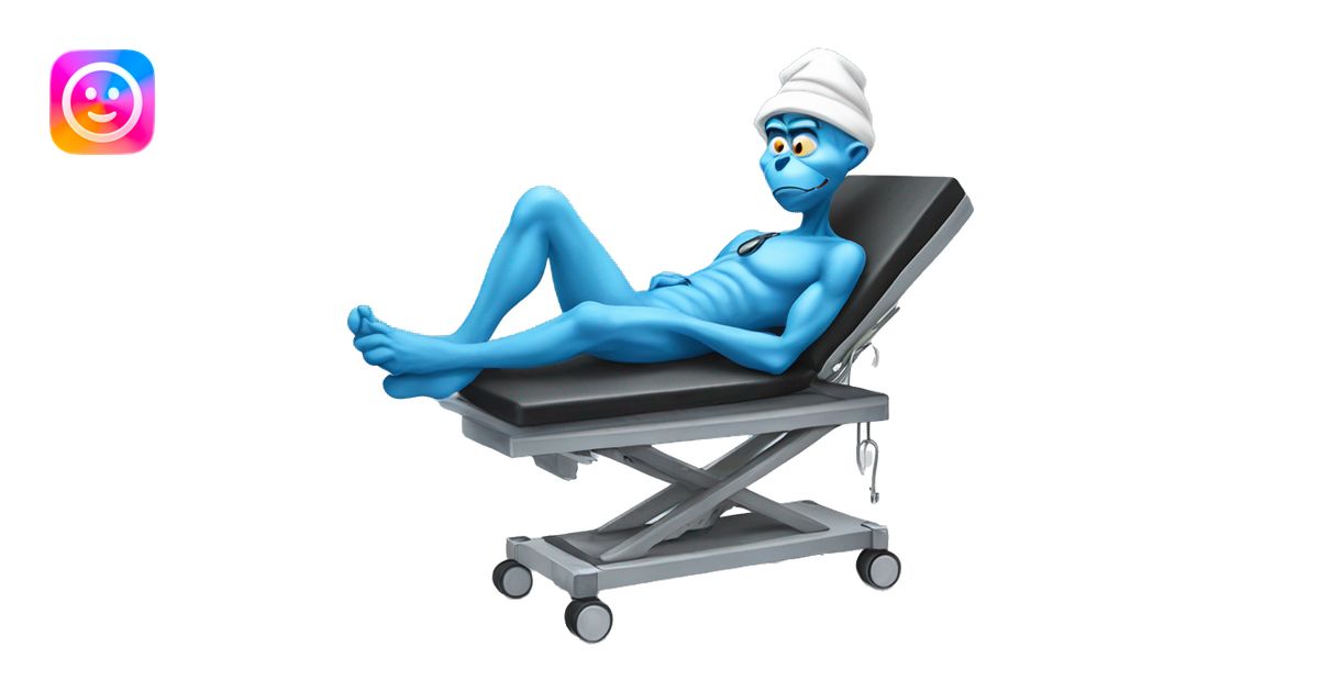 blue grinch laying on operating table emoji | AI Emoji Generator