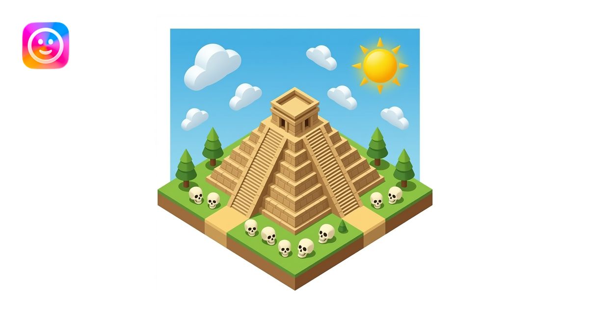 maya step pyramid temple with skulls isometric view. Isolated image ...