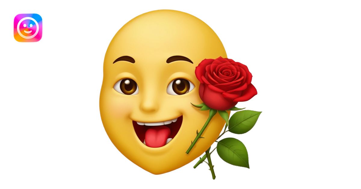 Normal emoji yellow biting a rose flower in romantic not eating gust ...