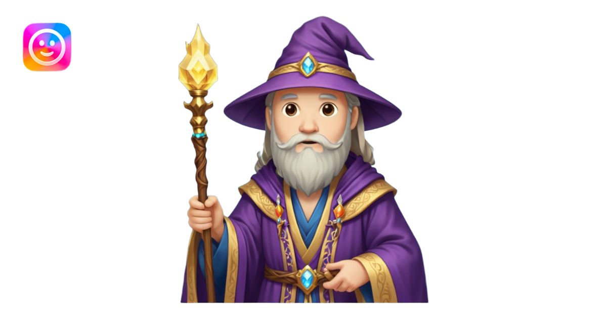 wizard holding glowing staff. emoji | AI Emoji Generator