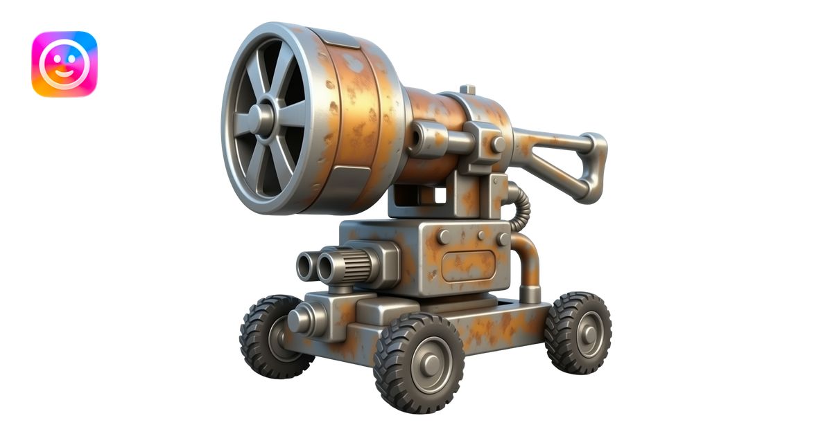 rusty gun machine on wheels emoji | AI Emoji Generator