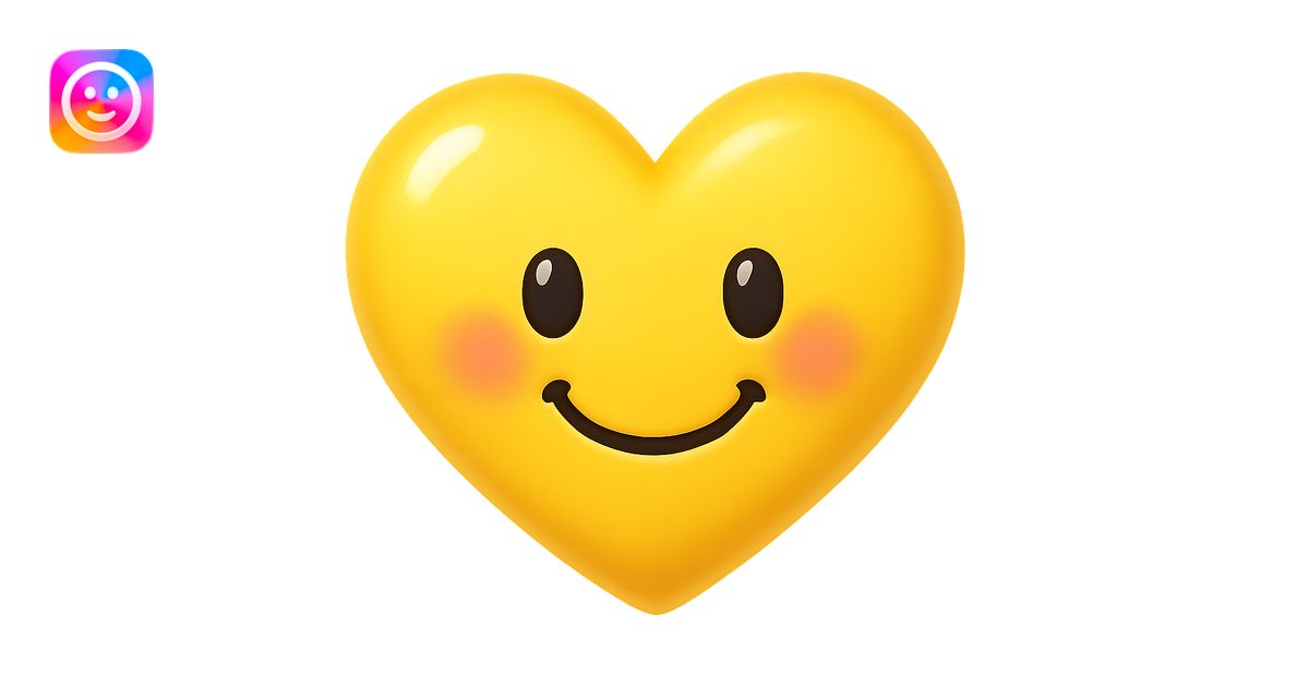 a cute yellow heart emoji, shiny, with a smiling face, blushing cheeks ...