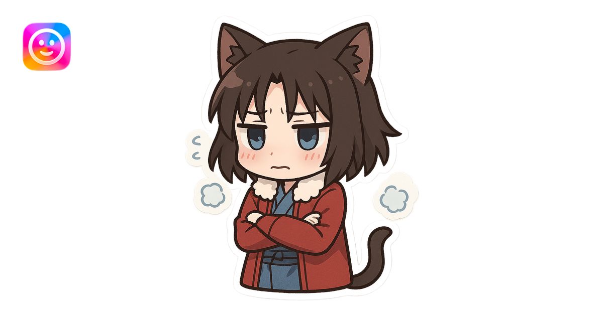 Chibi Ryougi Shiki with cat ears and cat tail, looking cold, signature ...
