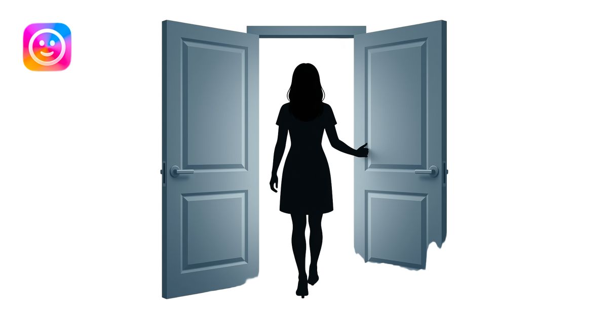 complete door open with a woman silhouette leaving, emotional scene ...