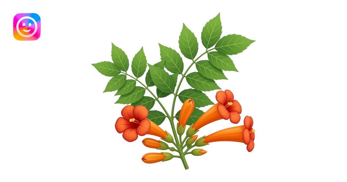 Circular realistic image (no white border): Campsis branch with tubular ...