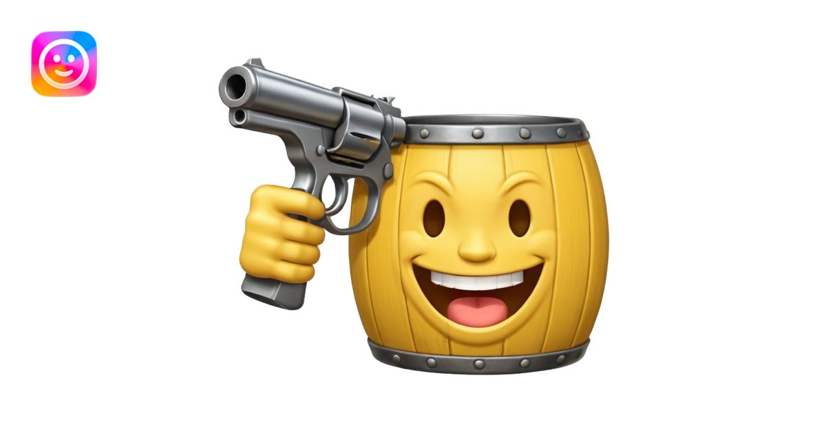 Yellow laughing face pointing gun at its own mount. The barrel of the ...